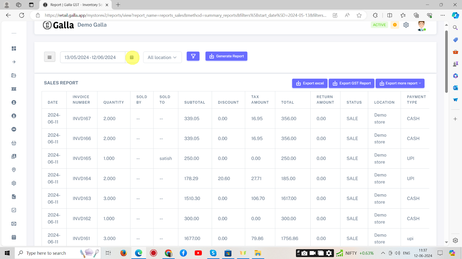 5. If you wish to generate a sales report for a specific period, Choose the calendar date, by clicking on the ‘calendar’