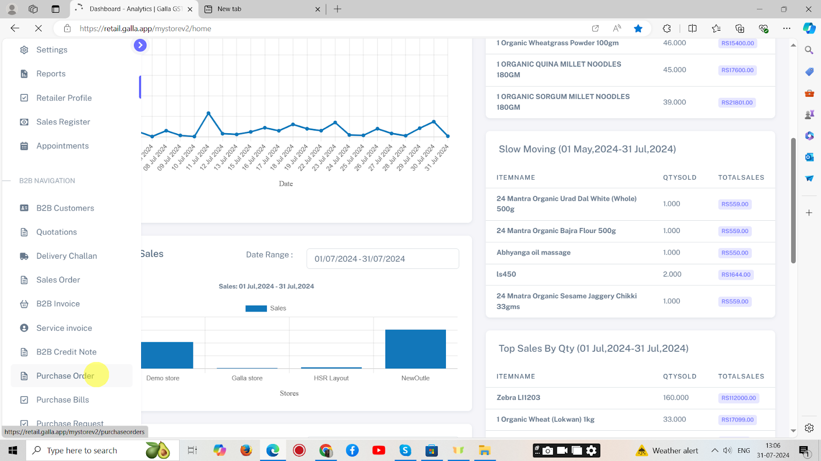 In the Admin Galla app, click on Purchase Order in the B2B navigation.