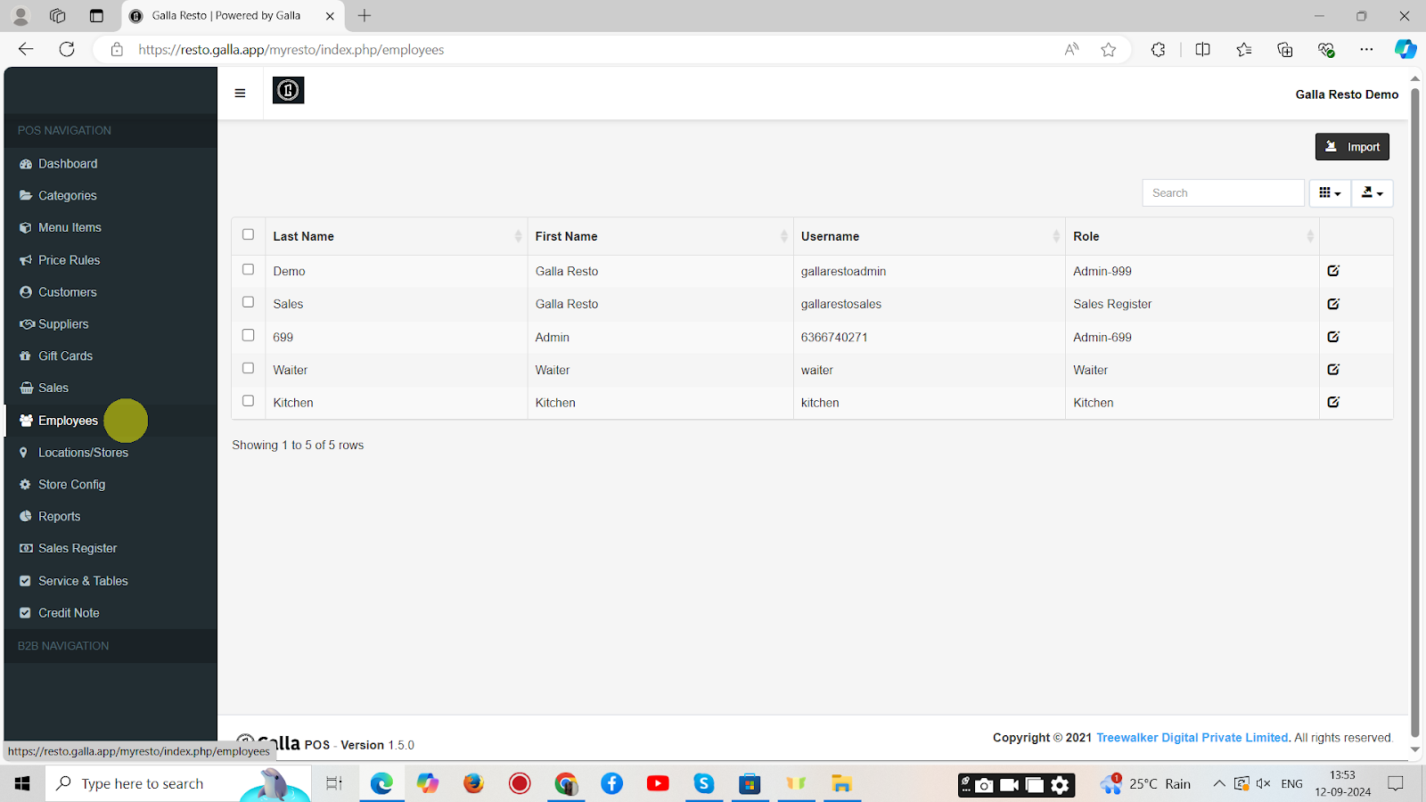 In the restaurant galla app, click on Employees.